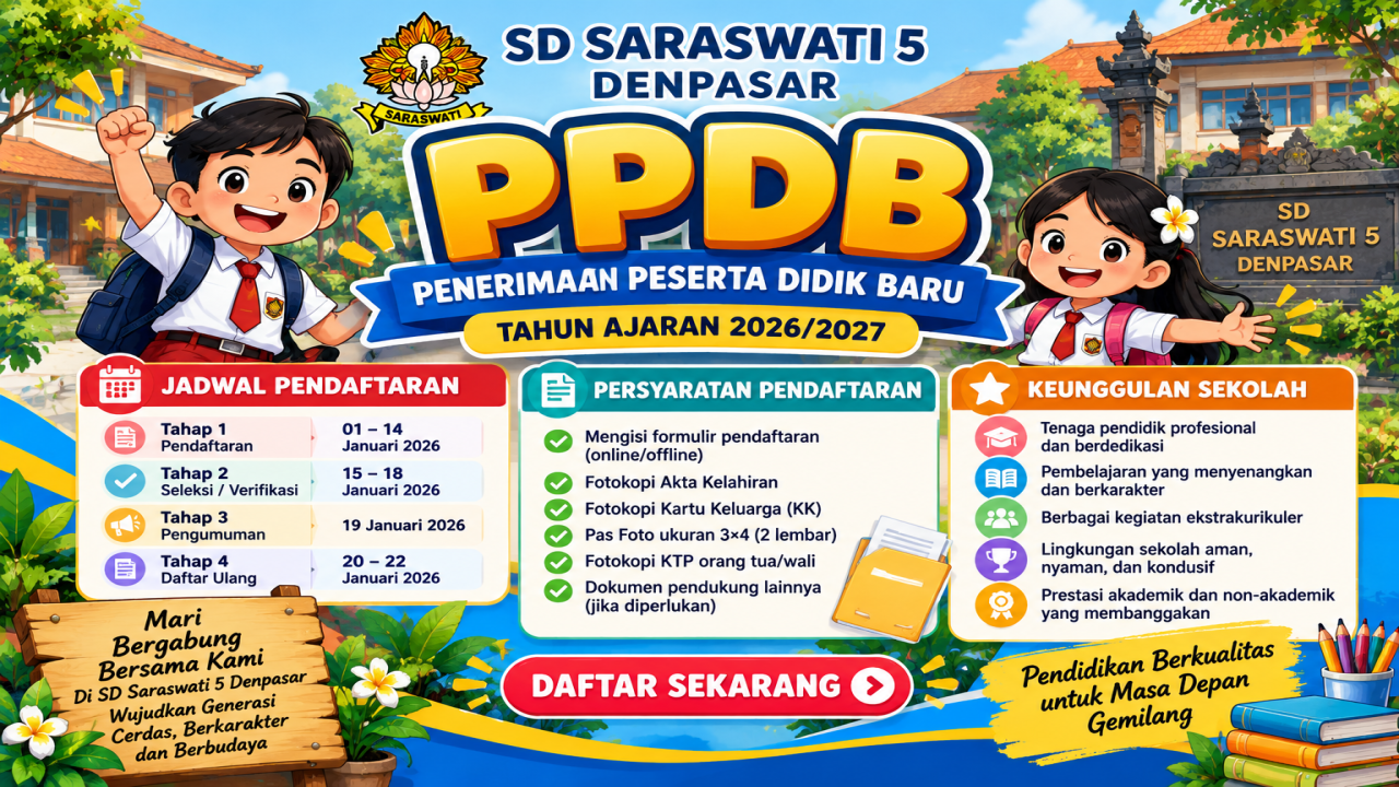 SD Saraswati 5 Denpasar Buka Penerimaan Peserta Didik Baru, Siapkan Pendidikan Berkualitas untuk Generasi Masa Depan