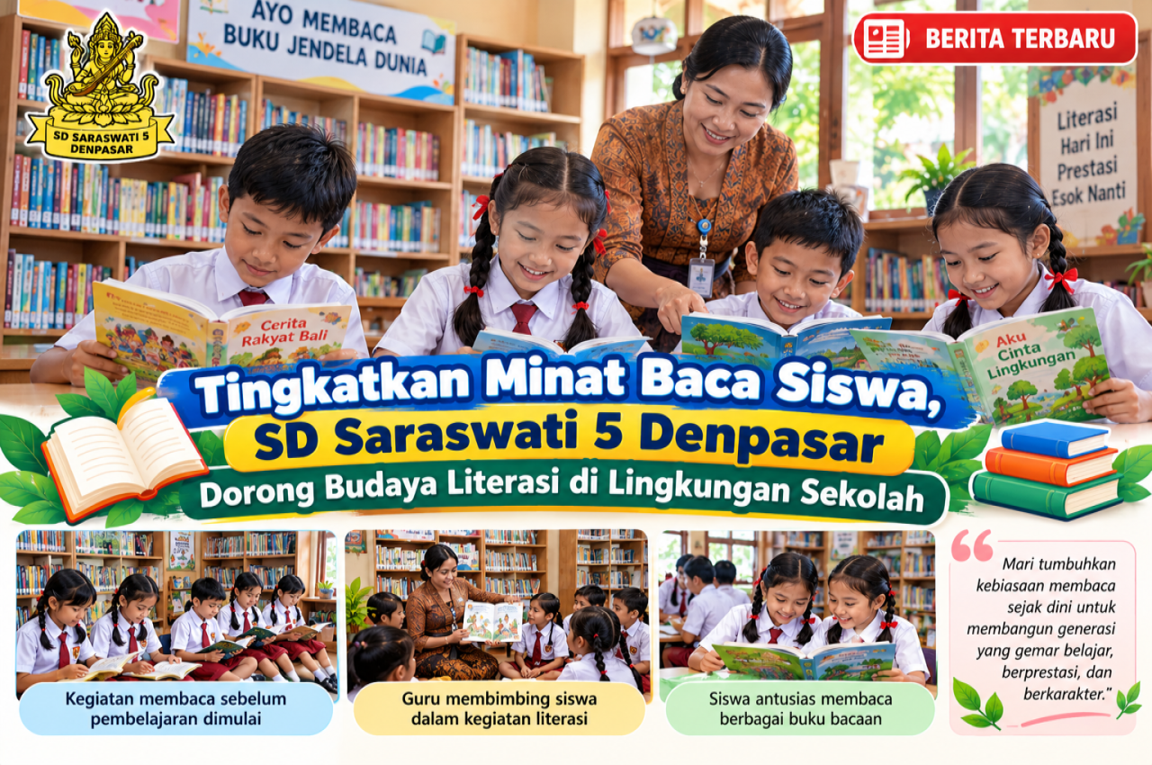 Tingkatkan Minat Baca Siswa, SD Saraswati 5 Denpasar Dorong Budaya Literasi di Lingkungan Sekolah